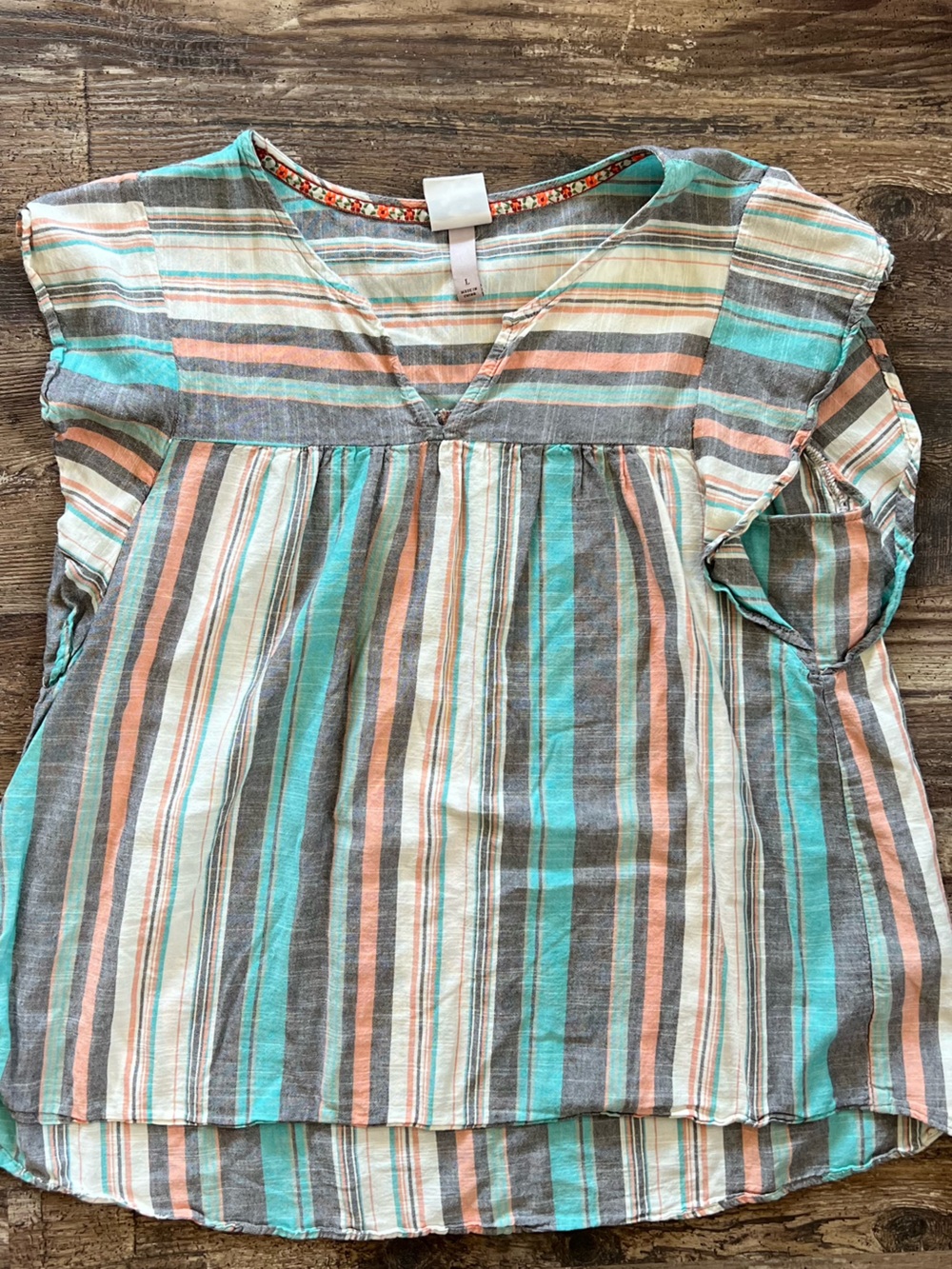 Knox Rose Striped Sleeveless Tunic in Teal, Peach & Gray